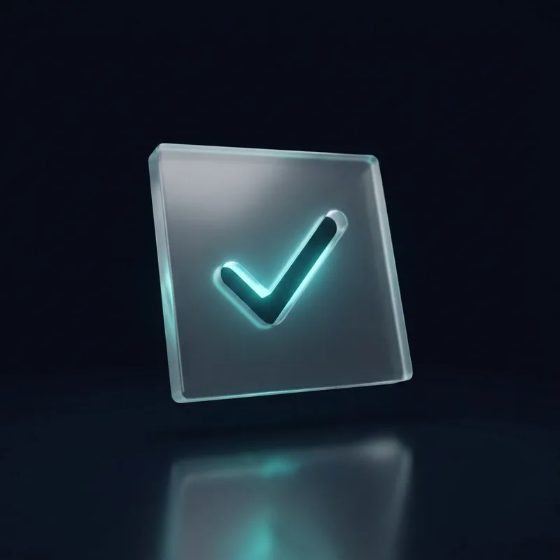 Frosted glass tile with a glowing check mark